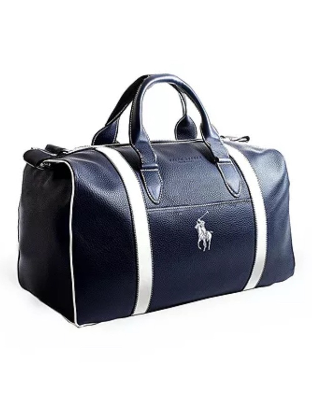 Ralph Lauren Navy with White Trim Faux Leather Travel Weekend Duffel Bag